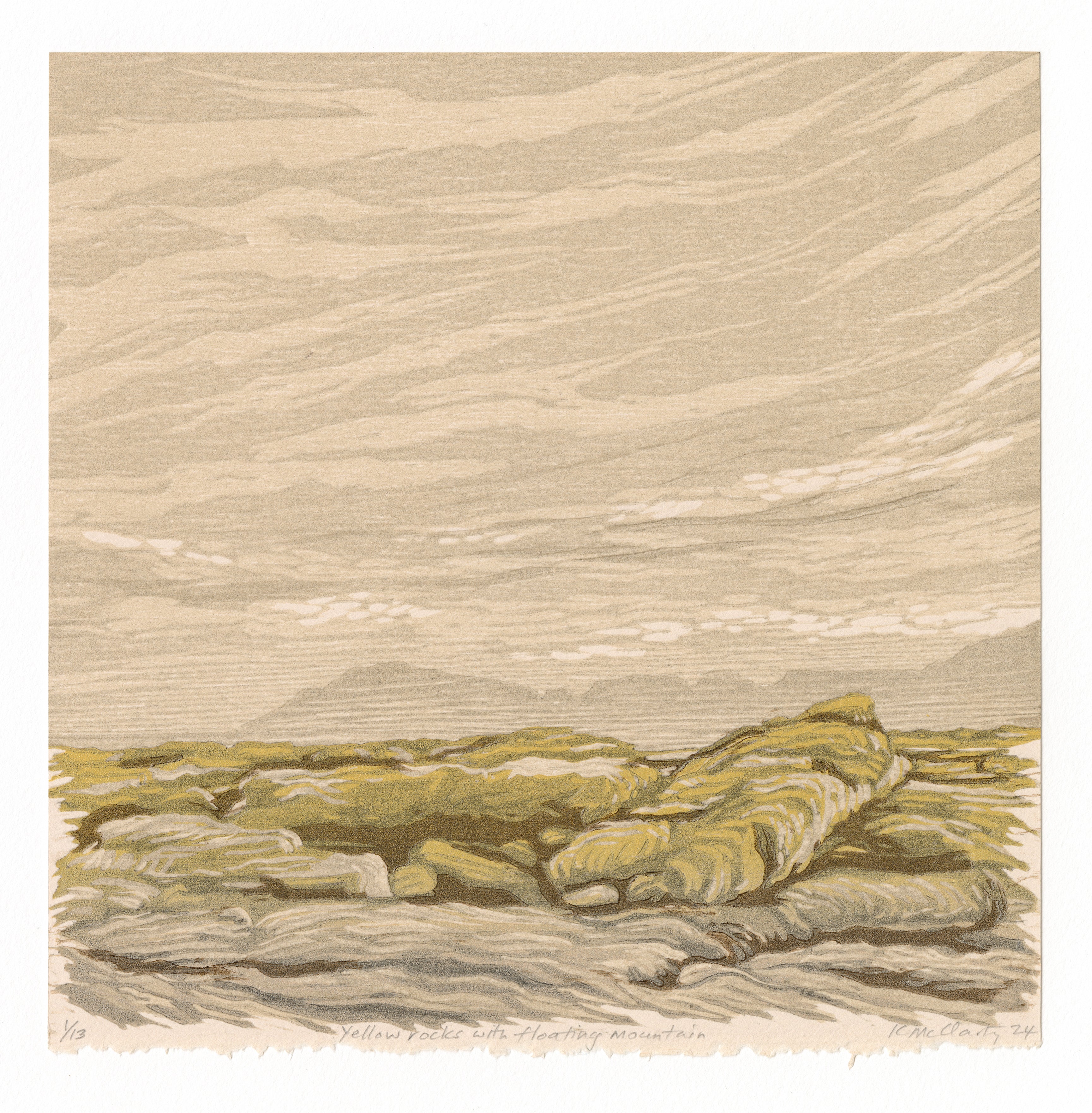 Yellow rocks with floating mountain